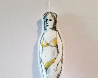 Woman in Swimsuit original art doll hand painted fabric textile figurative