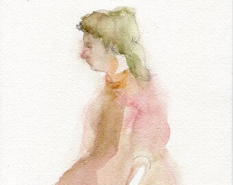 Woman Sunset original painting watercolor portrait