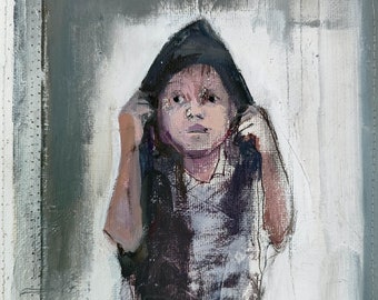 Escape original painting boy portrait figurative