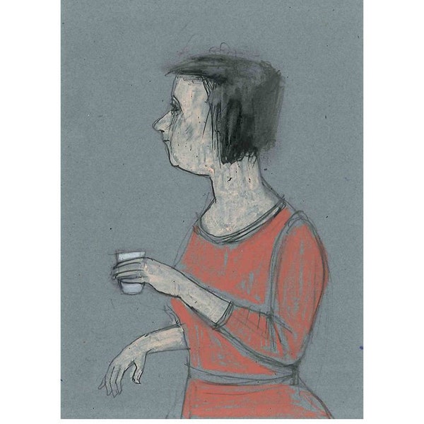Woman with Cup original drawing illustration portrait