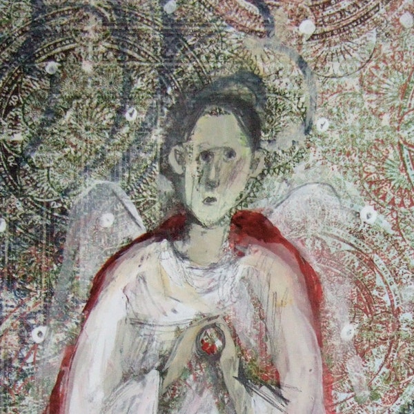 original painting  figurative ANGEL paper  6" x 9"