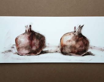 Pomegranates original technique drawing illustration still life