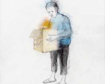 Surprise Box original drawing illustration figurative man