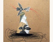 Traveler original collage drawing mixed media