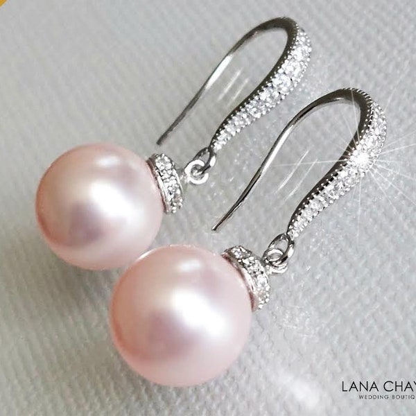 Pink Pearl Drop Earrings, Blush Pink Wedding Earrings, Rosaline Pink Pearl Silver Earrings, Light Pink Bridal Earrings, Bridesmaids Jewelry