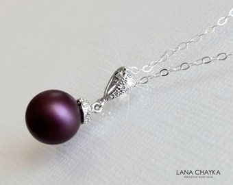 Burgundy Pearl Necklace, Elderberry Pearl Wedding Pendant, Purple Single Pearl Necklace, Burgundy Pearl Jewelry, Wedding Dark Purple Jewelry