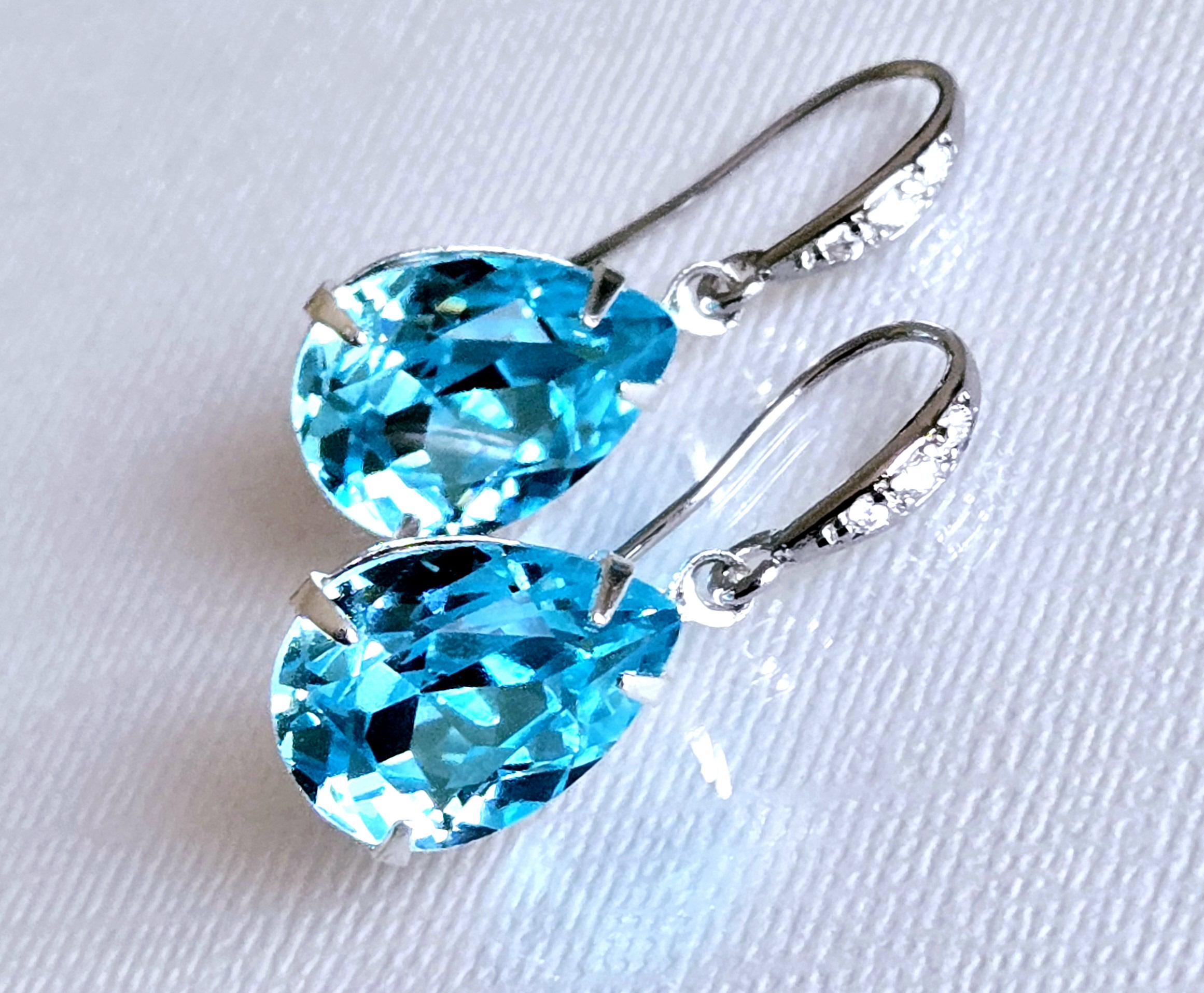 Boucles D'oreilles Pendantes Bleu Turquoise Zirconium Blanc Plaqué Argent - Neuf étiqueté
