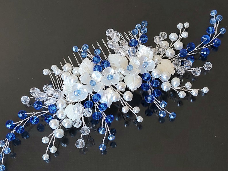 Blue and White Pearl Hair Clips - wide 7