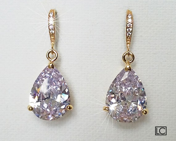 Crystal Gold Bridal Earrings Cubic Zirconia Wedding Earrings - Etsy