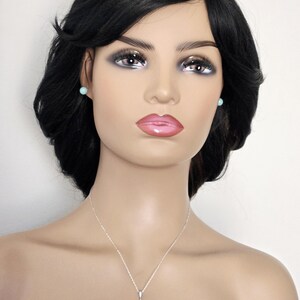 Jade Mint Pearl Silver Earrings Necklace Set, Aqua Green Pearls Studs, Jade Women Jewelry image 2
