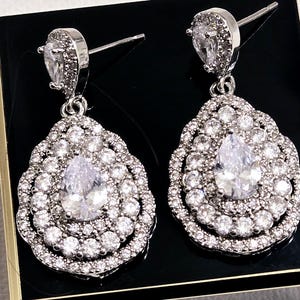 Cubic Zirconia Bridal Earrings, Teardrop Crystal Wedding Earrings, CZ Chandelier Earrings, Crystal Statement Earrings, Prom Crystal Earrings