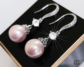 Pink Pearl Earrings, Blush Pink Pearl Chandelier Earrings, Light Pink Dangle Silver Earrings, Pink Bridal Wedding Earrings, Pink Jewelry