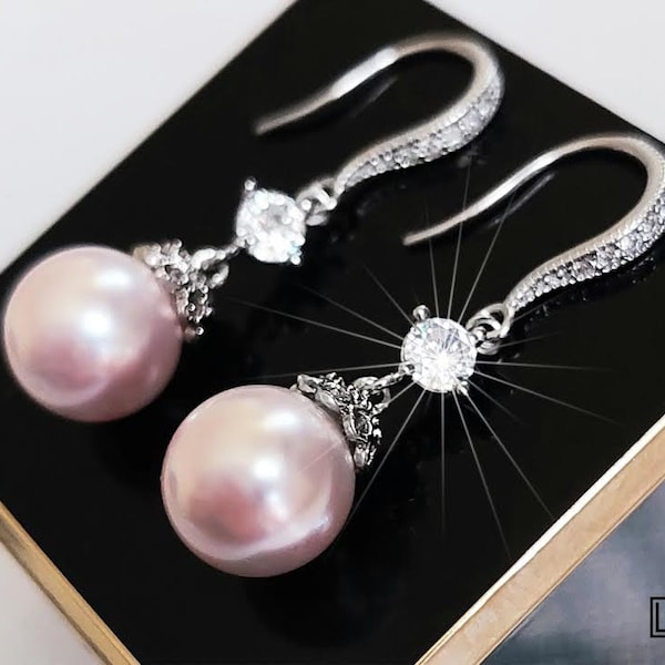 Pink Pearl Earrings, Blush Pink Pearl Chandelier Earrings, Light Pink Dangle Silver Earrings, Pink Bridal Wedding Earrings, Pink Jewelry