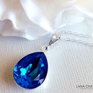 Blue Crystal Necklace, Royal Blue Wedding Necklace, Blue Silver ...