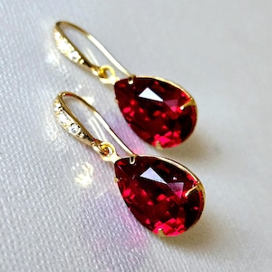Czerwone kryształowe kolczyki ślubne w kształcie łezki, 1-calowe kolczyki dla druhen syjamskich, biżuteria z czerwonego złota