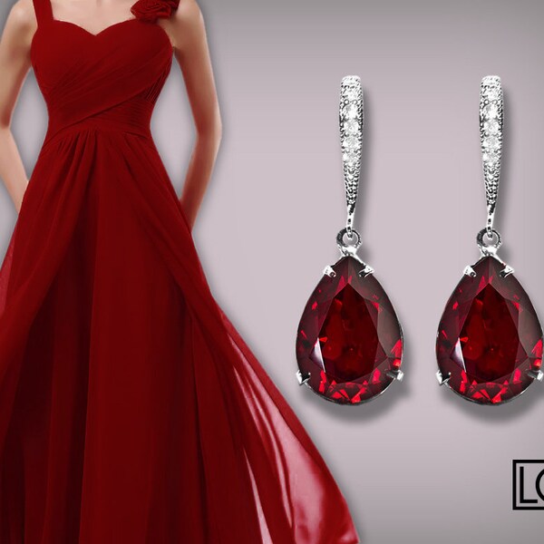 Boucles d’oreilles en cristal rouge, Boucles d’oreilles en argent Strass rouge Swarovski Siam, Boucles d’oreilles rouges de mariage, Demoiselles d’honneur Boucles d’oreilles rouges, Bijoux rouges de mariage