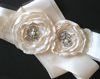 Embellished ivory satin wedding sash Anne Barge 572 B Embellished Bridal Sash - Your Dream Dress ❤️ main image 3
