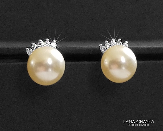 Pearl Stud Earrings Ivory Pearl Dainty Bridal Earrings | Etsy