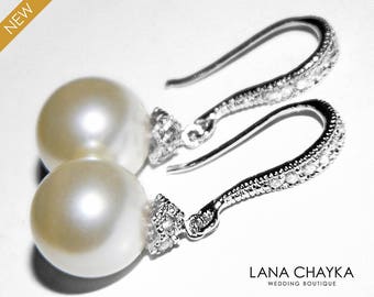 Pearl Bridal Earrings, Swarovski Ivory Pearl Drop Silver Earrings, Wedding Pearl Dangle Earrings, Simple Pearl Earrings, Bridal Bridesmaids