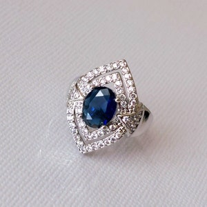 Navy Blue Crystal Ring, Size 7US Dark Blue Cocktail Ring, Navy Blue Silver Marquise Ring, Deep Blue CZ Women Ring, Navy Blue Stone Ring