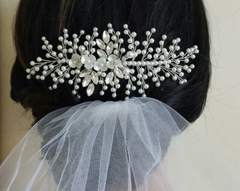 Pearl Crystal Bridal Hair Comb, Pearl Side Comb, Wedding Hair Piece, White Pearl Headpiece, Bridal Hair Accessories, Pearl Bridal Hairpiece