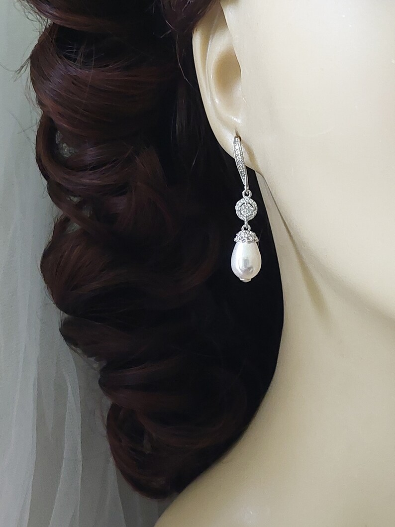 Pearl Bridal Jewelry Set White Pearl CZ Silver Wedding Set Etsy