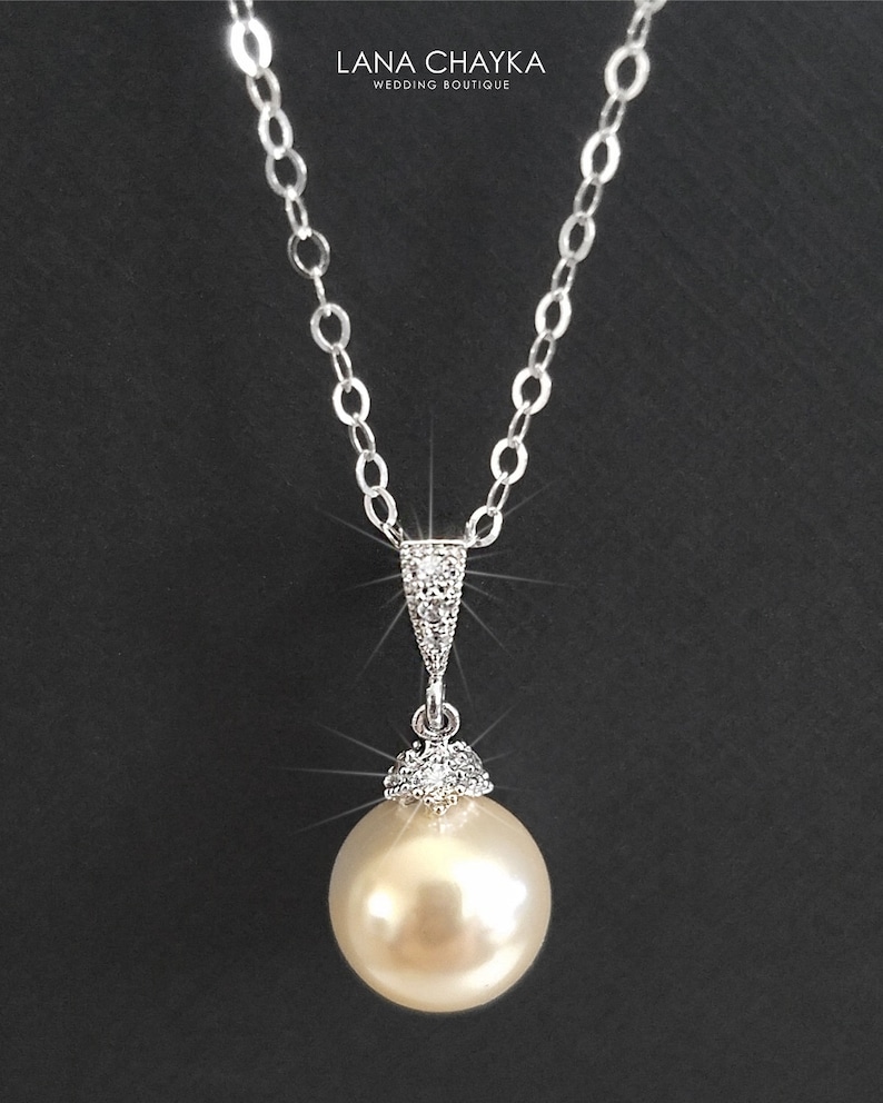 Pearl Drop Bridal Necklace Single Pearl Wedding Necklace Etsy