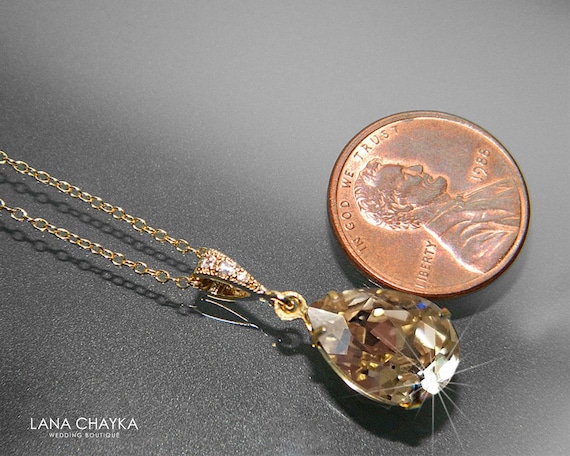 シャンパンゴールドクリスタルネックレス、ライトシルクティアドロップ