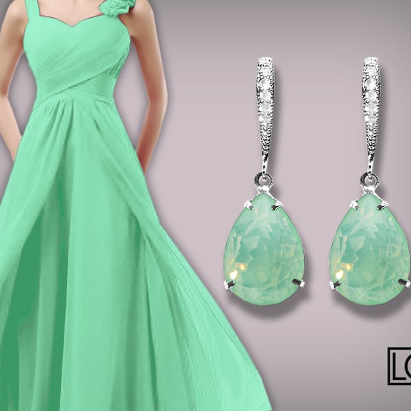 Mint Green Earrings, Swarovski Green Opal Crystal Earrings, Mint Green Teardrop Wedding Earrings, Pastel Green Earrings, Bridesmaids Jewelry