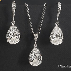 Crystal Bridal Jewelry Set, Clear Crystal Earrings Necklace Set, Teardrop Crystal Jewelry Set, Wedding Bridesmaid Jewelry, Prom Crystal Set image 6