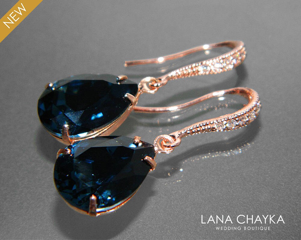 Navy Blue Rose Gold Jewelry Set Blue Earrings&Necklace Bridal Etsy