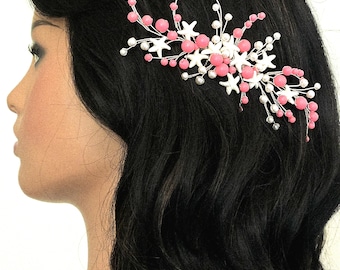 Zeester koraal parel strand bruiloft zijkam, zeemeermin zee ster bruids nautisch haarstukje