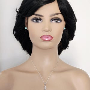Jade Mint Pearl Silver Earrings Necklace Set, Aqua Green Pearls Studs, Jade Women Jewelry image 10