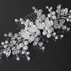 Crystal Pearl Bridal Hair Comb, White Pearl Crystal Hair Piece, Wedding Side Hair Comb, Bridal Hair Accessories, Wedding Crystal Headpiece