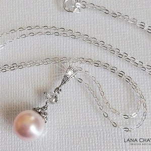 Pink Pearl Wedding Necklace, Blush Pink Pearl Pendant, Wedding Light Pink Necklace, Pink Pearl Drop Necklace, Blush Pink Wedding Jewelry image 5