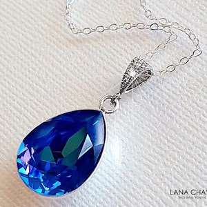 Blue Crystal Necklace, Royal Blue Wedding Necklace, Blue Silver ...