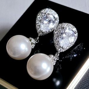 Brincos de pérolas para noivas, brincos de pérolas brancas para casamento, brincos de pérolas prateadas, joias de pérolas para casamento, brincos de pérolas para noivas, brincos de casamento