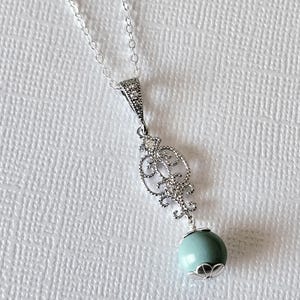 Jade Mint Pearl Silver Earrings Necklace Set, Aqua Green Pearls Studs, Jade Women Jewelry image 5