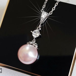 Pink Pearl Wedding Necklace, Blush Pink Pearl Pendant, Wedding Light Pink Necklace, Pink Pearl Drop Necklace, Blush Pink Wedding Jewelry image 1