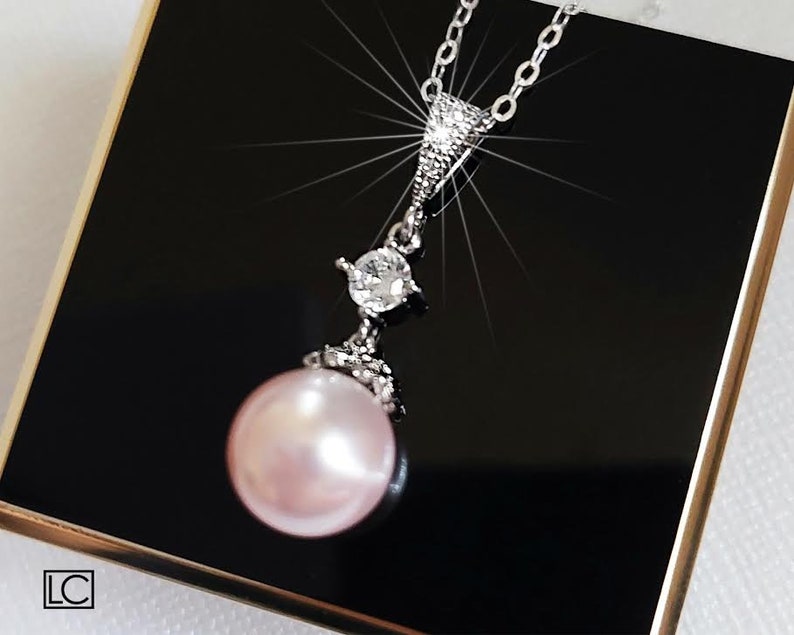 Pink Pearl Wedding Necklace, Blush Pink Pearl Pendant, Wedding Light Pink Necklace, Pink Pearl Drop Necklace, Blush Pink Wedding Jewelry image 1