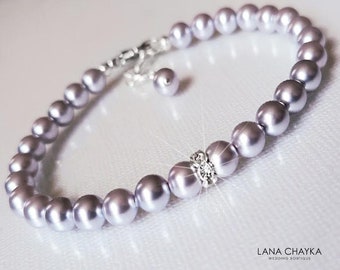 Lavendel Perlen Braut Armband, Lila Perlen Hochzeit Armband, Lavendel Silber Armband, Lavendel Brautschmuck, Flieder zierliches Armband