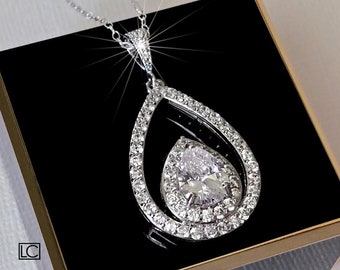 Cubic Zirconia Bridal Necklace, Crystal Silver Wedding Necklace, Zirconia Teardrop Pendant, Crystal Bridal Wedding Necklace Zirconia Jewelry