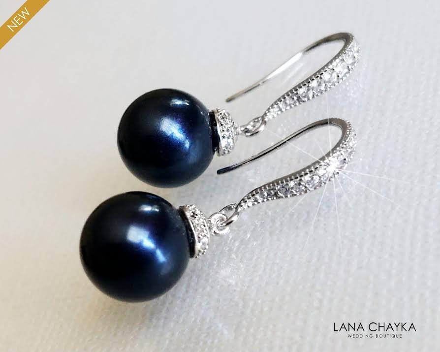 Navy pearl earrings deals