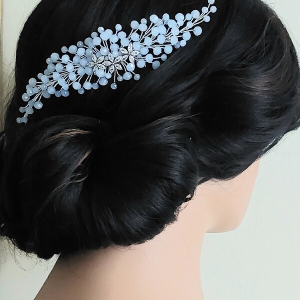 Dusty Blue Crystal Wedding Hair Comb, Light Blue Side Hair Comb, Pastel Blue Bridal Headpiece, Blue Hair Accessories, Blush Blue Hairpiece