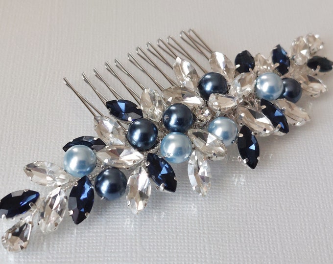 Blue Crystal Hair Comb - wide 2
