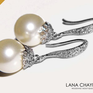 Pearl Bridal Earrings, Wedding Pearl Drop Earrings, Ivory Color Pearl Silver Earrings, Pearl Dangle Earrings, Bridal Bridesmaids Jewelry
