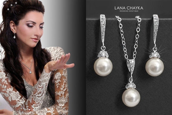 White Pearl Bridal Jewelry Set Pearl 