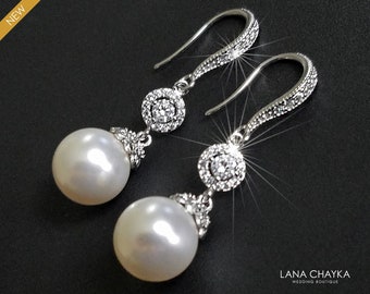 Boucles d’oreilles Bridal Pearl Chandelier, Boucles d’oreilles de mariage Swarovski White Pearl Silver, Boucles d’oreilles Bridal Pearl Dangle, Boucles d’oreilles Prom Bridesmaids