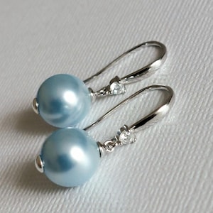 Blue Pearl Earrings, Blush Blue Pearl Drop Earrings, Light Blue Sterling Silver Earrings, Blue Pearl Bridal Earrings,  Blue Wedding Jewelry