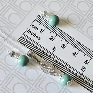 Jade Mint Pearl Silver Earrings Necklace Set, Aqua Green Pearls Studs, Jade Women Jewelry image 17